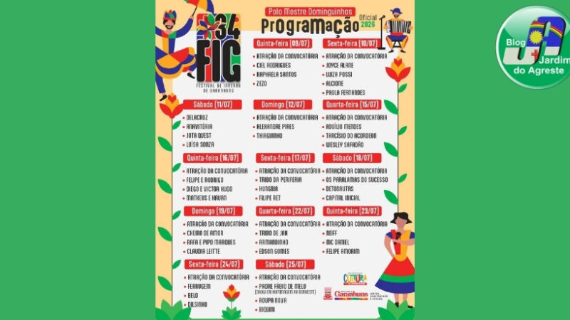 FIG 2026: Prefeitura de Garanhuns divulga grade nacional da Praça Mestre Dominguinhos
