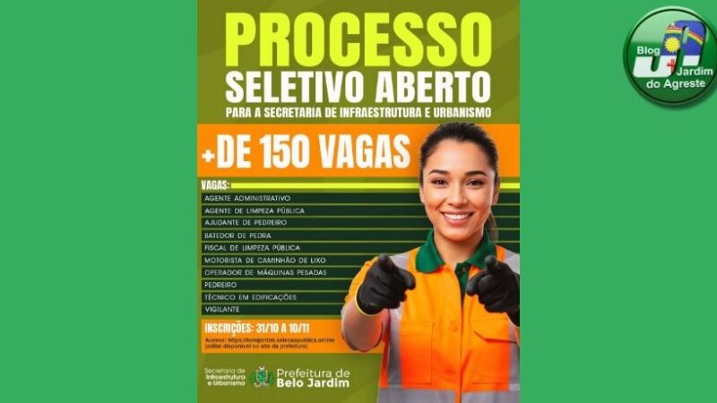 Prefeitura de Belo Jardim abre Processo Seletivo para a Secretaria de Infraestrutura e Urbanismo