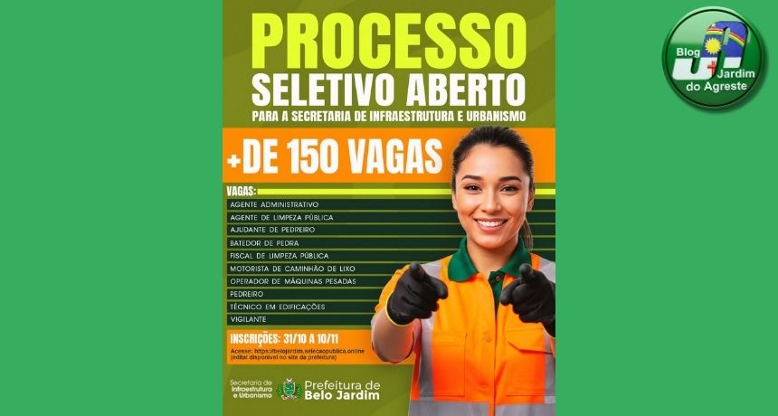 Prefeitura de Belo Jardim abre Processo Seletivo para a Secretaria de Infraestrutura e Urbanismo